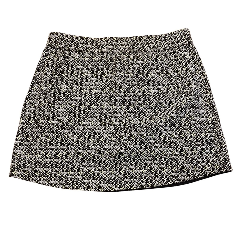 Talbots Womens Black White Daisy Floral Active Skort UPF 50 Pockets Large